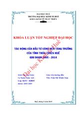 Khóa luận Tác động của đầu tư công đến tăng trưởng của tỉnh thừa thiên Huế giai đoạn 2005 - 2014