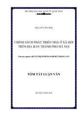 Tóm tắt Luận văn Chính sách phát triển nhà ở xã hội trên địa bàn thành phố Hà Nội