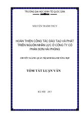 Tóm tắt Luận văn Hoàn thiện công tác đào tạo và phát triển nguồn nhân lực ở Công ty cổ phần sơn Hải Phòng