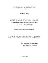 Tóm tắt Luận văn Quỹ tín thác đầu tư bất động sản (reit) và khả năng áp dụng cho thị trường bất động sản tại hà nội