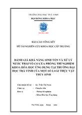 Đánh giá khả năng sinh tồn và xử lý nước thải vô cơ của phòng thí nghiệm khoa hóa học ứng dụng tại trường đại học trà vinh của một số loài thực vật thủy sinh