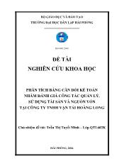 Khóa luận Phân tích bảng cân đối kế toán nhằm đánh giá công tác quản lý, sử dụng tài sản và nguồn vốn tại công ty TNHH Vận tải Hoàng Long