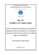 Khóa luận Phân tích bảng cân đối kế toán nhằm đánh giá công tác quản lý và sử dụng tài sản, nguồn vốn tại Công ty cổ phẩn điện tử Hải Phòng