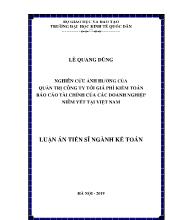 Luận án Nghiên cưu ảnh hưởng của quản trị công ty tới giá phí kiểm toán báo cáo tài chính của các doanh nghiệp niêm yết tại Việt Nam