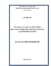 Luận án Tác động của đầu tư phát triển khu công nghiệp đến sinh kế người dân tại tỉnh Thái Nguyên