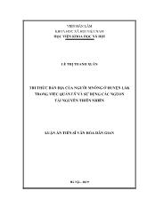 Luận án Tri thức bản địa của người Mnông ở huyện Lắk trong việc quản lý và sử dụng các nguồn tài nguyên thiên nhiên