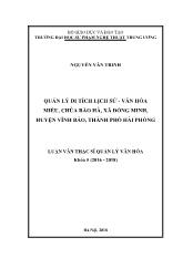 Luận văn Quản lý di tích lịch sử - văn hóa Miếu, Chùa Bảo Hà, xã Đồng Minh, huyện Vĩnh Bảo, thành phố Hải Phòng