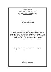 Luận văn Thực hiện chính sách quản lý vốn đầu tư xây dựng cơ bản từ ngân sách nhà nước của tỉnh Quảng Nam