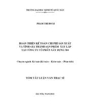 Tóm tắt Luận văn - Hoàn thiện kế toán chi phí sản xuất và tính giá thành sản phẩm xây lắp tại Công ty cổ phần xây dựng 504