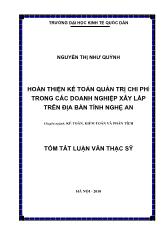 Tóm tắt Luận văn Hoàn thiện kế toán quản trị chi phí trong các doanh nghiệp xây lắp trên địa bàn tỉnh Nghệ An