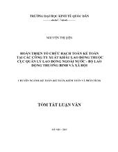 Tóm tắt Luận văn Hoàn thiện tổ chức hạch toán kế toán tại các công ty xuất khẩu lao động thuộc cục quản lý lao động ngoài nước - Bộ lao động thương binh và xã hội