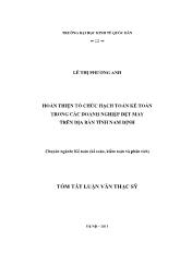 Tóm tắt Luận văn Hoàn thiện tổ chức hạch toán kế toán trong các doanh nghiệp dệt may trên địa bàn tỉnh Nam Định