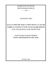 Tóm tắt Luận văn Quản lý thuế thu nhập cá nhân trong các doanh nghiệp có vốn đầu tư nước ngoài tại khu kinh tế Vũng áng, huyện Kỳ anh, tỉnh Hà Tĩnh