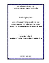 Luận án 9Ảnh hưởng của trách nhiệm xã hội doanh nghiệp tới hiệu quà tài chính trong các doanh nghiệp dệt may Việt Nam