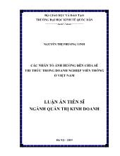 Luận án Các nhân tố ảnh hưởng đến chia sẻ tri thưc trong doanh nghiệp viễn thông ở Việt Nam