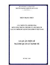 Luận án Các nhân tố ảnh hưởng đến lòng trung thành của du khách tại các điểm du lịch tâm linh ở Việt Nam