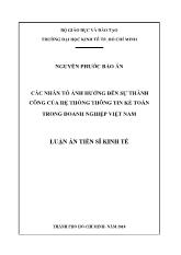 Luận án Các nhân tố ảnh hưởng đến sự thành công của hệ thống thông tin kế toán trong doanh nghiệp Việt Nam