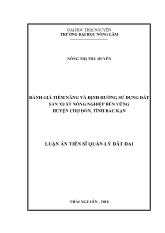 Luận án Đánh giá tiềm năng và định hướng sử dụng đất sản xuất nông nghiệp bền vững huyện chợ Đồn, tỉnh Bắc Kạn