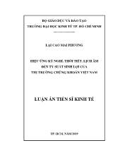 Luận án Hiệu ứng kỳ nghỉ, thời tiết, lịch âm đến tỷ suất sinh lợi của thị trường chứng khoán Việt Nam