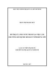 Luận án Hỗ trợ của nhà nước nhằm tạo việc làm cho nông dân bị thu hồi đất tại tỉnh Hưng Yên