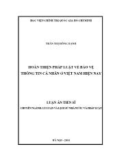 Luận án Hoàn thiện pháp luật về bảo vệ thông tin cá nhân ở Việt Nam hiện nay