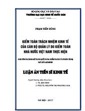 Luận án Kiểm toán trách nhiệm kinh tế của cán bộ quản lý do kiểm toán nhà nước Việt Nam thực hiện