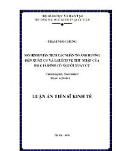 Luận án Mô hình phân tích các nhân tố ảnh hưởng đến xuất cư và lợi ích về thu nhập của hộ gia đình có người xuất cư