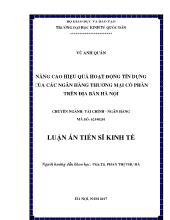 Luận án Nâng cao hiệu quả hoạt động tín dụng của các ngân hàng thương mại cổ phần trên địa bàn Hà Nội