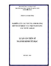 Luận án Nghiên cứu các yếu tố ảnh hưởng đến xuất khẩu của Việt Nam sang các nước ASEAN