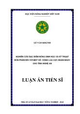 Luận án Nghiên cứu đặc điểm nông sinh học và kỹ thuật bón phân đối với một số dòng lúa cực ngắn ngày cho tỉnh Nghệ An