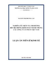 Luận án Nghiên cứu nhân tó ảnh hưởng đến hệ thóng kiểm soát nội bộ trong các Công ty cổ phần Việt Nam