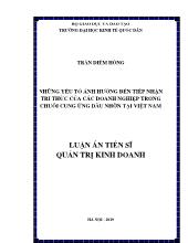 Luận án Những yếu tố ảnh hưởng đến tiếp nhận tri thức của các doanh nghiệp trong chuỗi cung ứng dầu nhờn tại Việt Nam