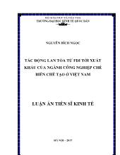 Luận án Tác động lan tỏa từ FĐI tới xuất khấu cũa ngành công nghiệp chế biến chế tạo ở Việt Nam