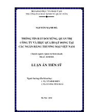 Luận án Thông tin bất đối xứng, quản trị công ty và hiệu quả hoạt động tại các ngân hàng thương mại Việt Nam