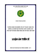 Luận án Tuyển chọn và nghiên cứu kỹ thuật canh tác giống lúa nếp địa phương chất lượng cao phù hợp với điều kiện vùng núi Tây bắc Việt Nam