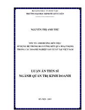Luận án Yếu tố ảnh hưởng đến việc áp dụng hệ thống đo lường kết quả hoạt động trong các doanh nghiệp sản xuất tại Việt Nam