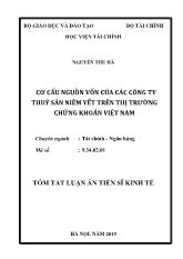 Tóm tắt Luận án Cơ cấu nguồn vốn của các công ty thuỷ sản niêm yết trên nthị trường chứng khoán Việt Nam
