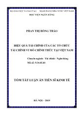 Tóm tắt Luận án Hiệu quả tài chính của các tổ chức tài chính vi mô chính thức tại Việt Nam