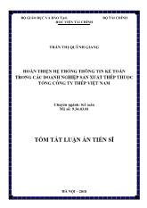 Tóm tắt Luận án Hoàn thiện hệ thống thông tin kế toán trong các doanh nghiệp sản xuất thép thuộc tổng công ty thép Việt Nam