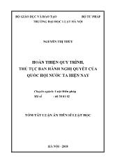 Tóm tắt Luận án Hoàn thiện quy trình, thủ tục ban hành nghị quyết của quốc hội nước ta hiện nay