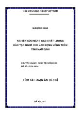 Tóm tắt Luận án Nghiên cứu nâng cao chất lượng đào tạo nghề cho lao động nông thôn tỉnh Nam Định