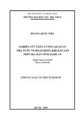 Tóm tắt Luận án Nghiên cứu tăng cường quản lý nhà nước về hoạt động khoáng sản trên địa bàn tỉnh Nghệ An