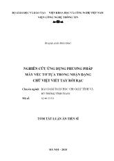 Tóm tắt Luận án Nghiên cứu ứng dụng phương pháp máy véc tơ tựa trong nhận dạng chữ Việt viết tay rời rạc