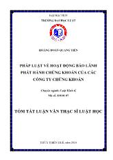 Tóm tắt Luận án Pháp luật về hoạt động bảo lãnh phát hành chứng khoán của các Công ty chứng khoán