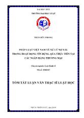 Tóm tắt Luận án Pháp luật Việt Nam về xử lý nợ xấu trong hoạt động tín dụng, qua thực tiễn tại các ngân hàng thương mại