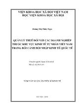 Tóm tắt Luận án Quản lý thuế đối với các doanh nghiệp thuộc khu vực kinh tế tư nhân Việt Nam trong bối cảnh hội nhập kinh từ quốc tế