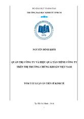 Tóm tắt Luận án Quản trị công ty và hiệu quả tài chính công ty trên thị trường chứng khoán Việt Nam