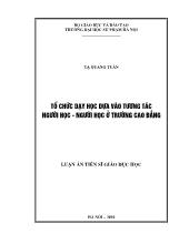 Tóm tắt Luận án Tổ chức dạy học dựa vào tương tác người học - Người học ở trường cao đẳng