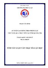 Tóm tắt Luận văn An toàn lao động theo pháp luật Việt Nam, qua thực tiễn tại tỉnh Quảng Trị