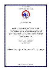 Tóm tắt Luận văn Pháp luật lao động về an toàn, vệ sinh lao động đối với lao động nữ qua thực tiễn tại các khu công nghiệp tỉnh Quảng Trị